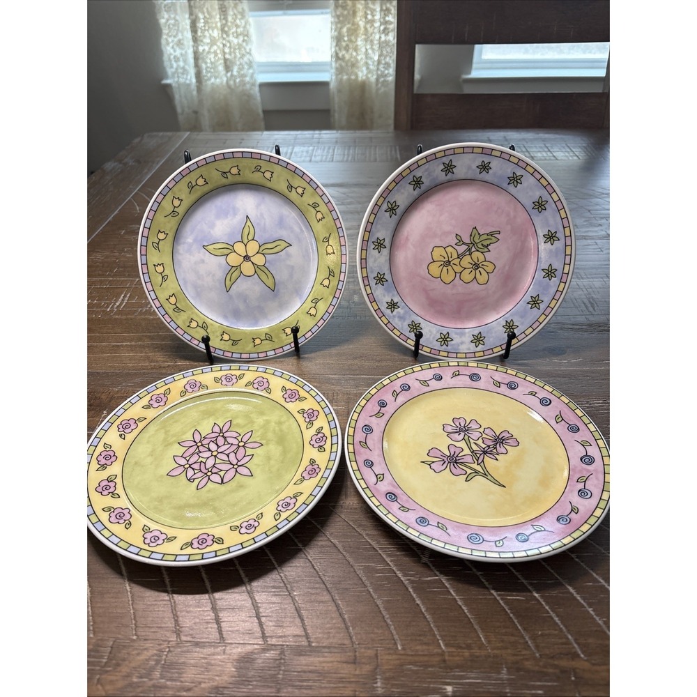 4 Tabletops Unlimited Gallery New Orleans Floral Salad Plates 6.75"